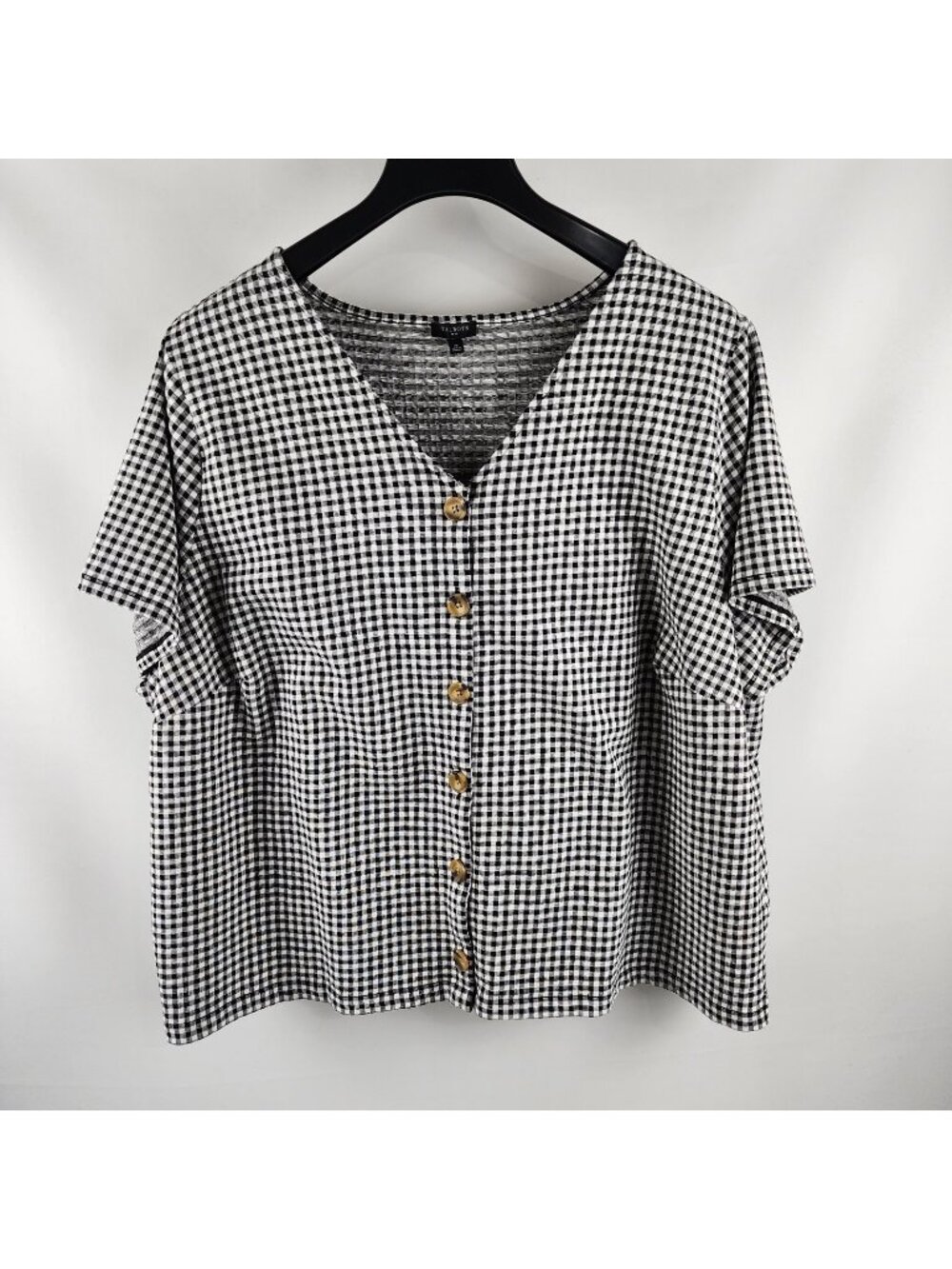 Talbots Shirt Womens Plus 3X Black White Gingham Knit Checkered S/S Blouse
